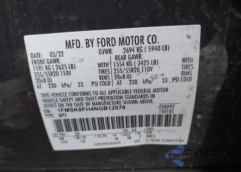 2022 Ford Explorer Limited z USA, uszkodzony, nr VIN 1FMSK8FH4NGB12079